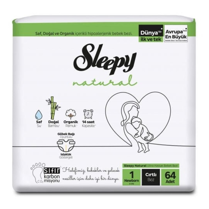 Sleepy Natural Bebek Bezi Yeni Jumbo 1 Beden 2-5 Kg 64 Adet