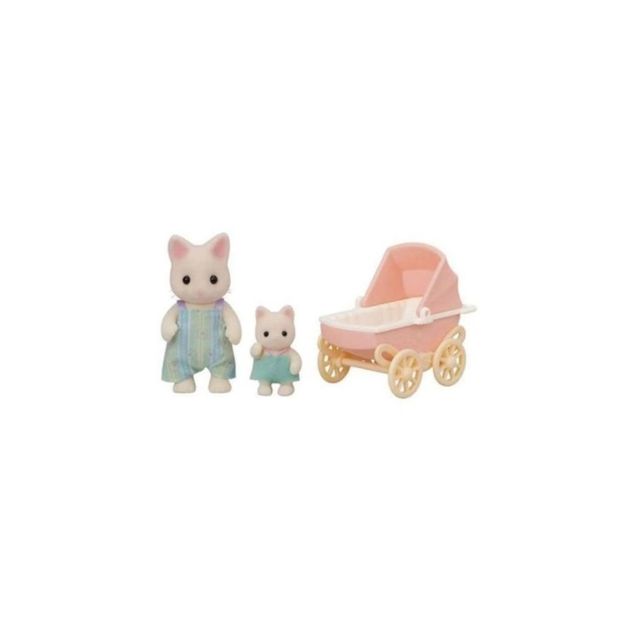 5683 Sylvanian Families Çiçekli Kedi Baba ve Bebek Arabası Seti +3 yaş