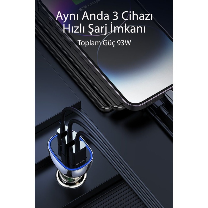 CLZ942 Rcc-n18 Usb Ve Type-c 93w Pd Araç Şarjı - Ürün Rengi : Siyah