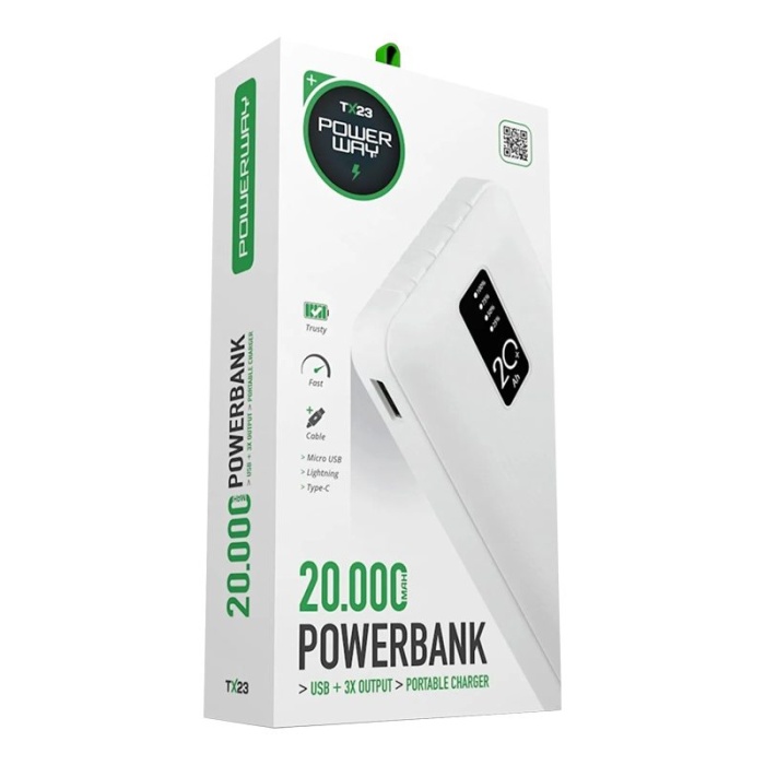 CLZ192 POWERWAY TX23 20000 MAH DİJİTAL GÖSTERGELİ POWERBANK (4172)