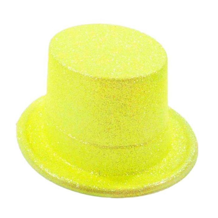 Floresan Sarı Renk Simli Uzun Fötr Melon Şapka 12 cm (CLZ)