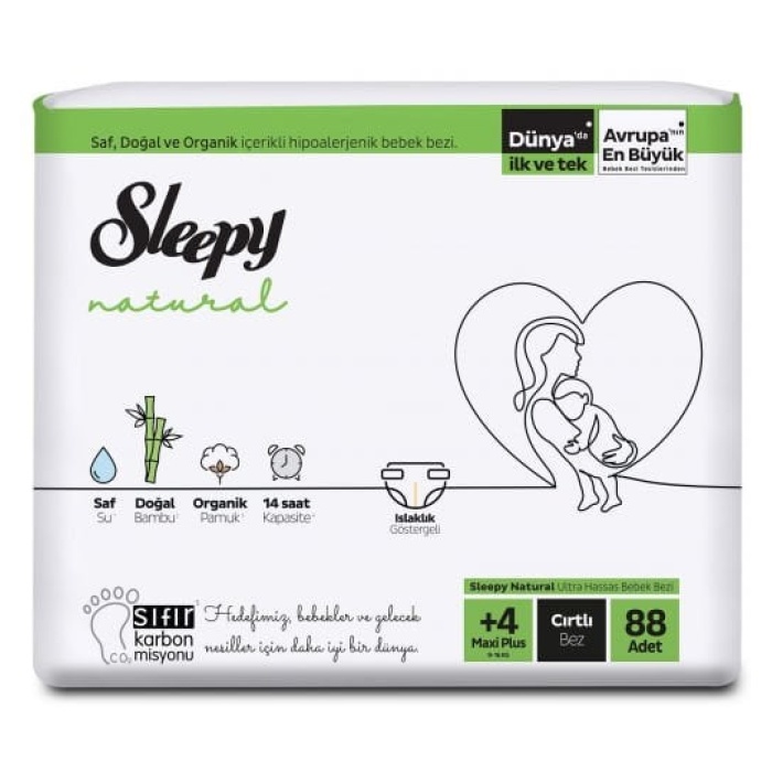 Sleepy Natural Bebek Bezi Jumbo 4+ Beden 9-16 Kg 88 Adet