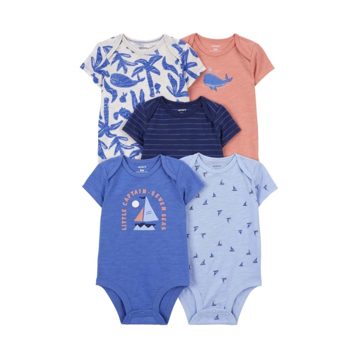 Carters Layette Erkek Bebek 5Li Kısa Kol Body 1Q934610 Karışık Renkli