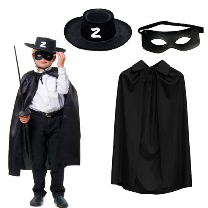 CLZ192 Zorro Pelerini Şapkası ve Maske Seti Çocuk Boy (4172)