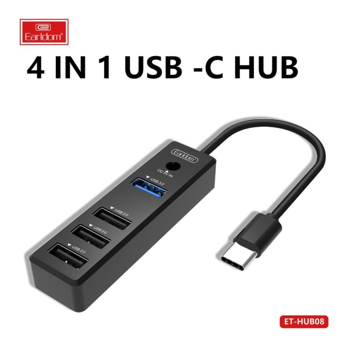 CLZ942 Earldom Hub08 Tak Çalıştır 3 Adet Usb 2.0 Ve 1 Adet Usb 3.0 Çıkışlı Usb Çoklayıcı - Ürün Rengi : Siyah