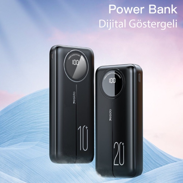 CLZ942 Yesido Yp40 10.000 Mah Dijital Göstergeli Usb3.0 Pd Hızlı Şarj Powerbank - Ürün Rengi : Siyah