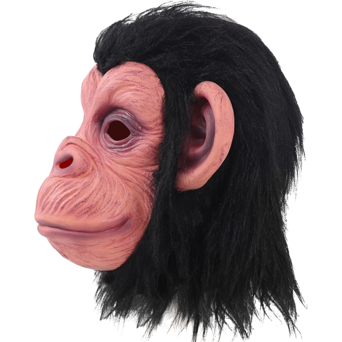Siyah Saçlı Kafaya Tam Geçmeli Lateks Şempanze Maskesi - Lateks Maymun Orangutan Goril Maske Et Maske