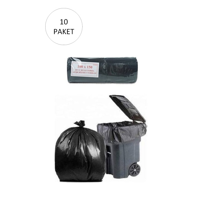 Hantal Boy Çöp Torbası 100 x 150 cm 10 Lu Rulo x 10 Paket = 100 Adet (Siyah)