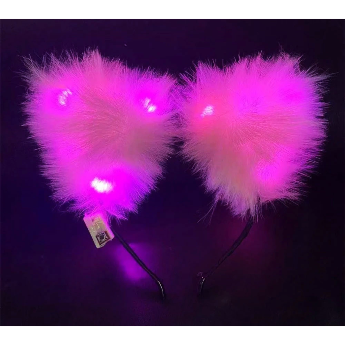 Pembe Peluşlu Pofuduk Kürklü Led Işıklı Lüks Parti Tacı 20x18 Cm