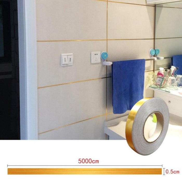 0.5 Cm Kalınlık Gold Fayans Arası Şerit Bandı 50 Metre Banyo Derz Dekor Bandı (7474)