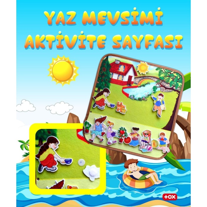 4 Set - 50 Parça  Dört Mevsim Keçe Cırtlı Aktivite Sayfası - Çocuk Etkinlik , Eğitici Oyuncak