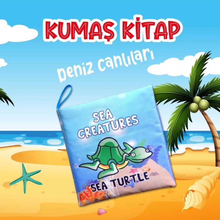 İngilizce Deniz Canlıları Kumaş Sessiz Kitap