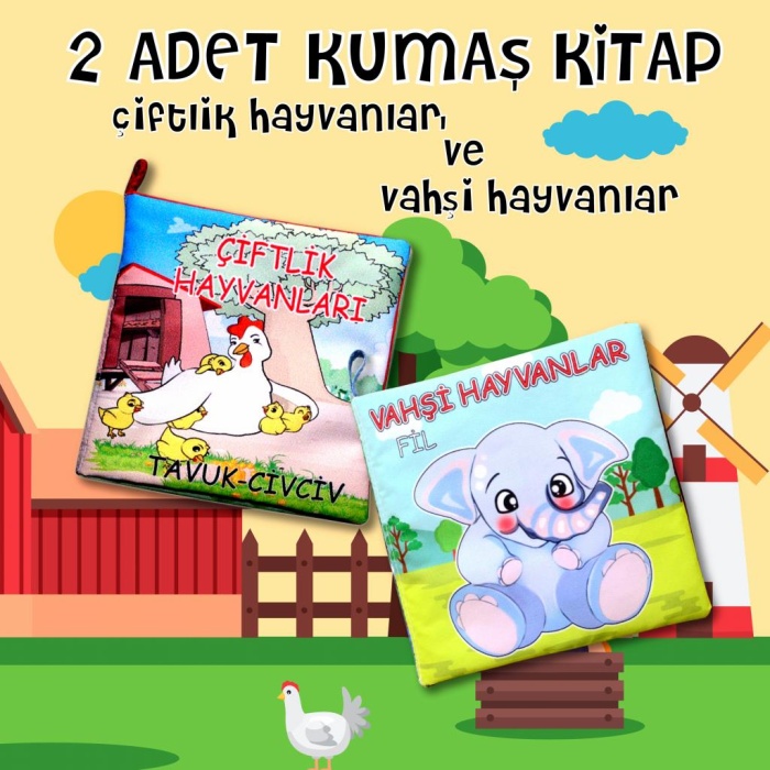 2 Kitap  Çiftlik Hayvanlar ve Vahşi Hayvanlar Kumaş Sessiz Kitap