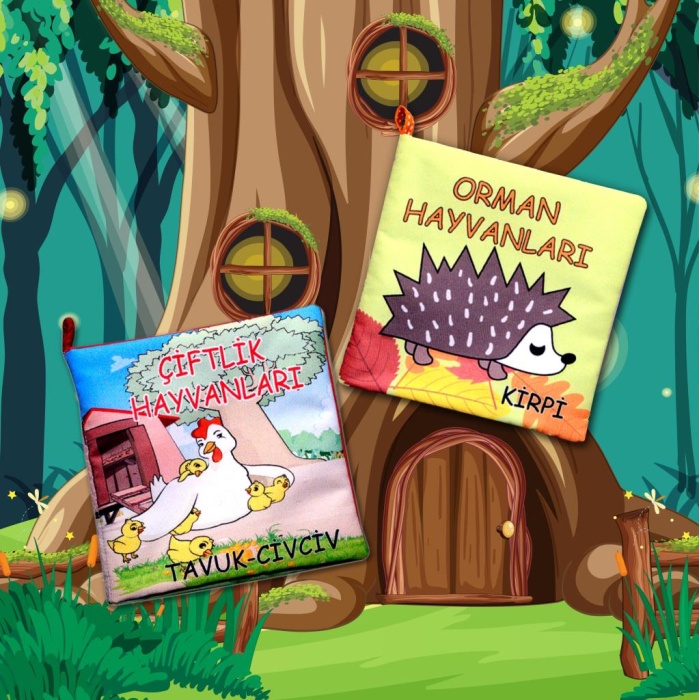 2 Kitap  Çiftlik Hayvanlar ve Orman Hayvanları Kumaş Sessiz Kitap