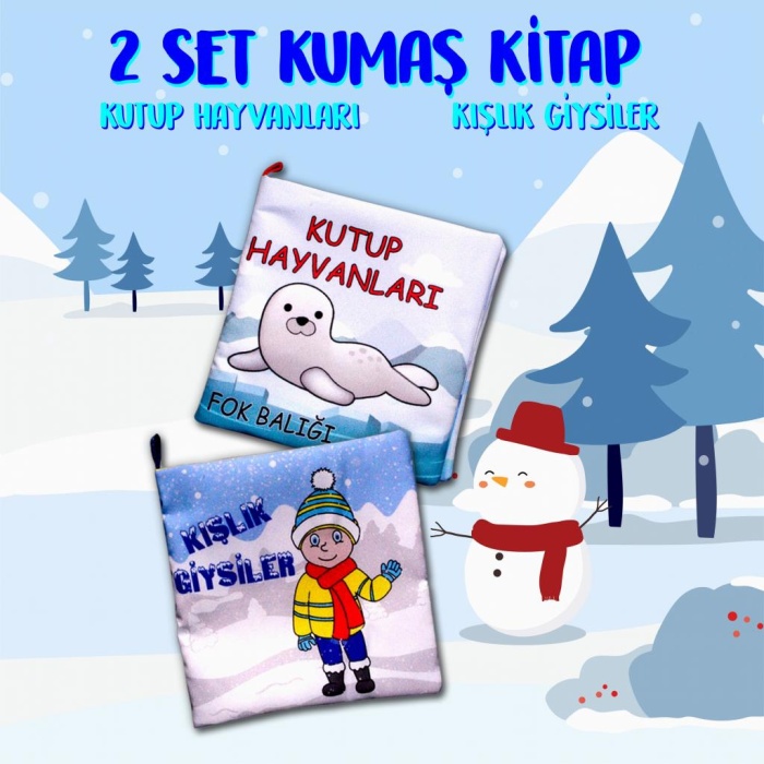 2 Kitap  Kutup Hayvanları ve Kışlık Giysiler Kumaş Sessiz Kitap