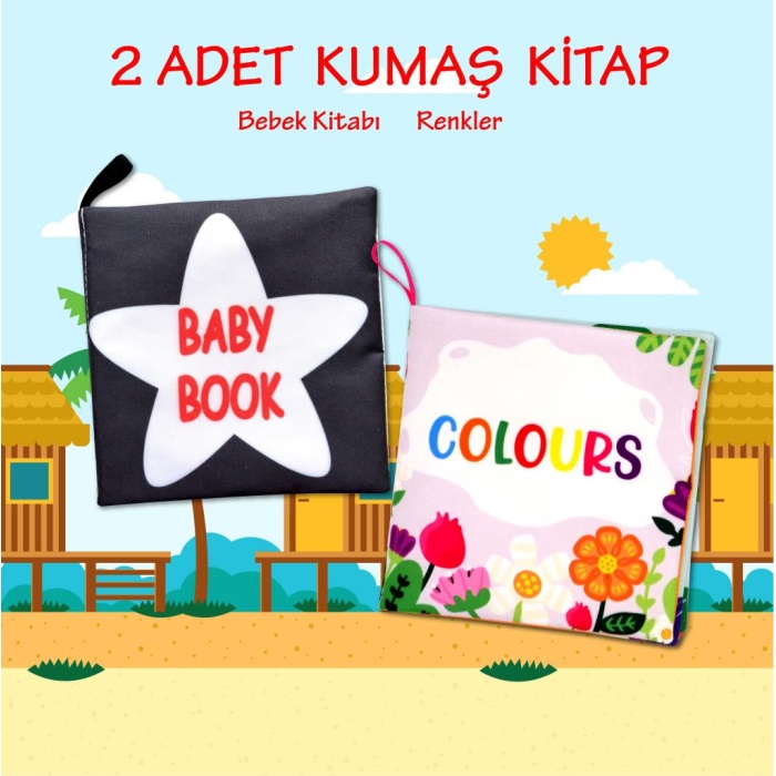 2 Kitap  İngilizce Renkler ve Siyah Beyaz Bebek Kumaş Sessiz Kitap