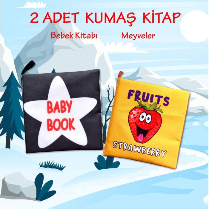 2 Kitap  İngilizce Siyah-Beyaz Bebek ve Kumaş Sessiz Kitap