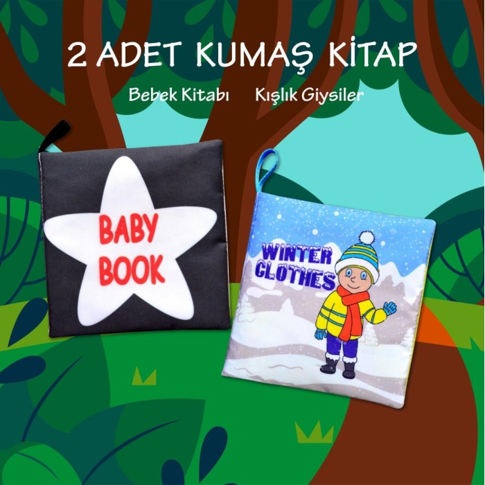 2 Kitap  İngilizce Siyah-Beyaz Bebek ve Kışlık Giysiler Kumaş Sessiz Kitap