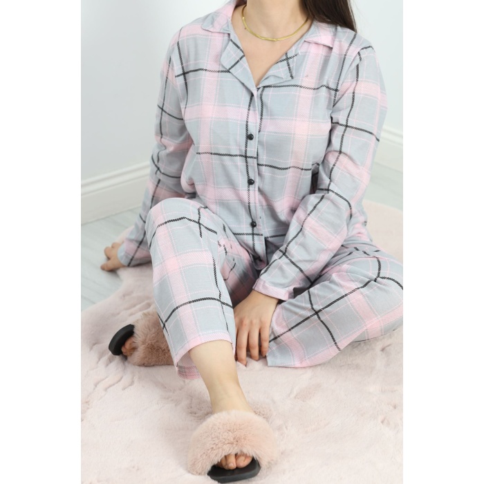 Baskılı Battal Pijama Takımı Griçizgili