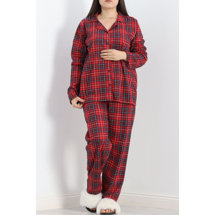 Baskılı Battal Pijama Takımı Kırmızıçizgili