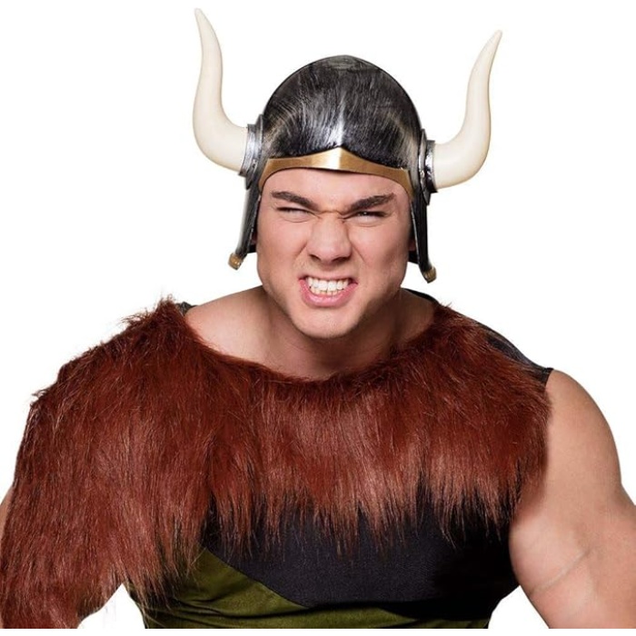 Mega Boynuzlu Viking Ivar Kaskı Eskitilmiş Desen Gümüş Renk