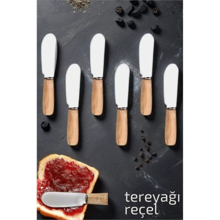 Turk Tereyağı Reçel Spatulası 6 Adet Ahşap Çelik