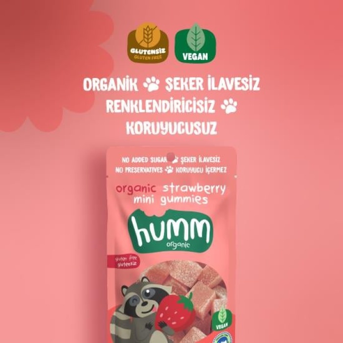 Humm Organik Çilekli Glutensiz Vegan Mini Küpler 30 Gr