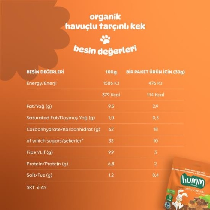 Humm Organik Havuçlu Tarçınlı Vegan Kek 30 Gr