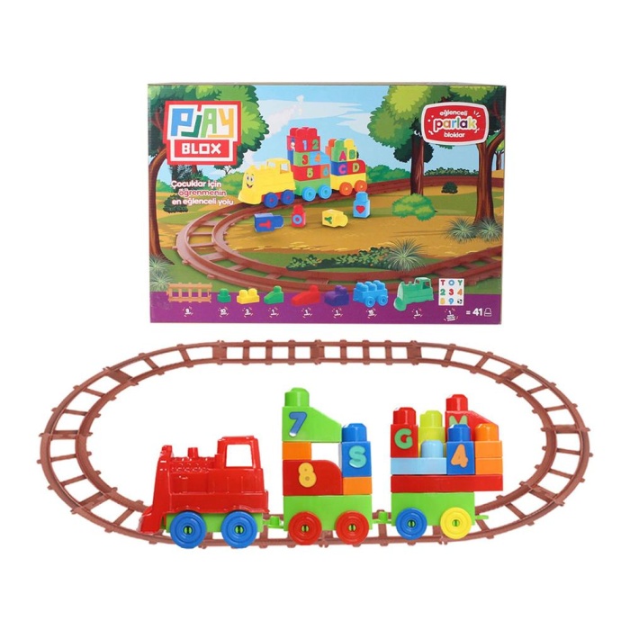 Play Blox Oyuncak Tren Seti 41 Parça Sayılar ve Alfabe Treni Parlak Renkler Mega Blok Seti 2403