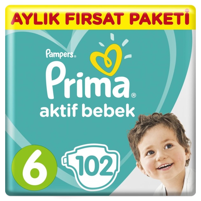 Prima Bebek Bezi Aktif Bebek 6 Beden Aylık Fırsat Paketi 102 Adet