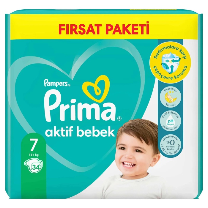 Prima Bebek Bezi Aktif Bebek Eko Paket 7 Beden 34 Adet