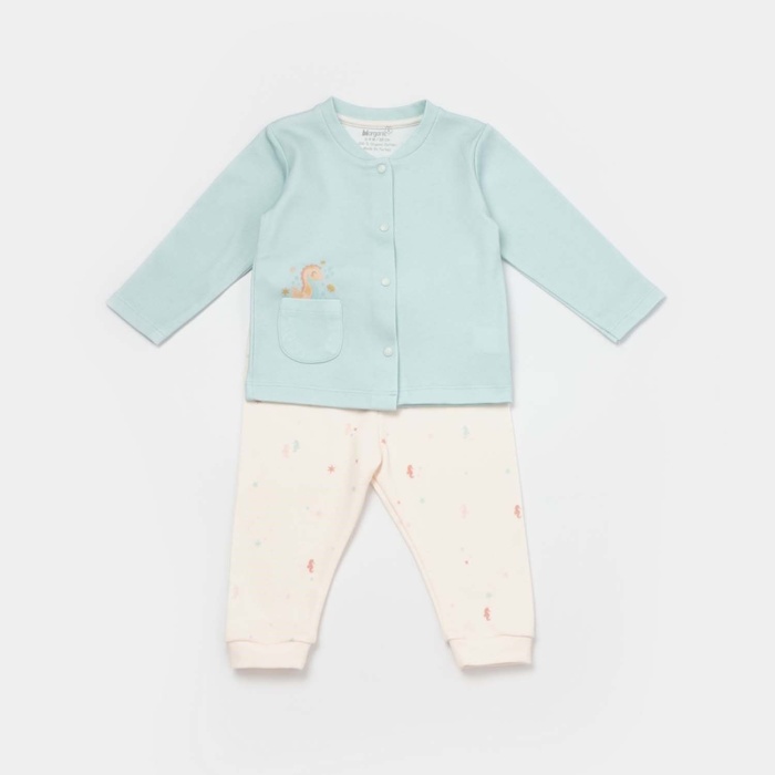 Bibaby Biorganic Save The Seahorse Bebek Pijama Takımı 59796 Bej-Mint