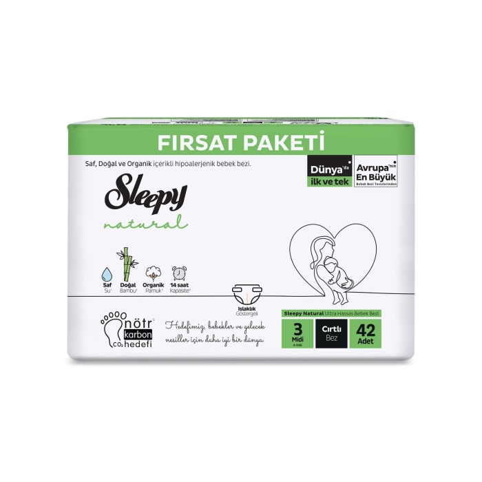 Sleepy Natural Bebek Bezi 2Li Fırsat Paketi 3 Beden 42 Adet