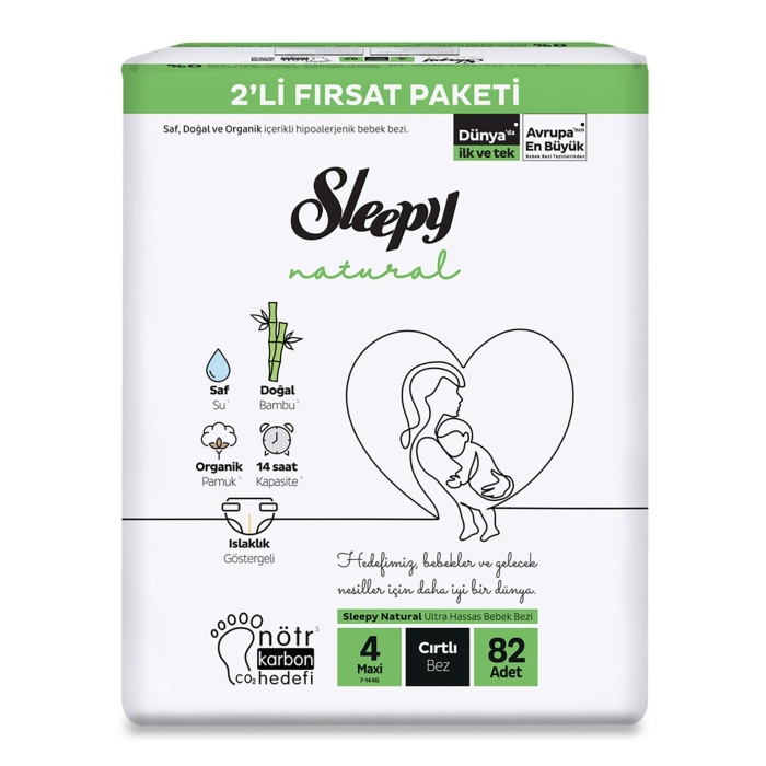 Sleepy Natural Bebek Bezi 2Li Fırsat Paketi 4 Beden 82 Adet