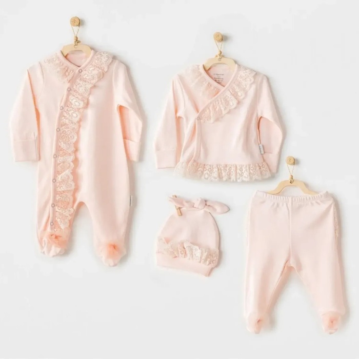 Andywawa AC25312 Newborn Chic Girl Tüllü 4Lü Hastane Çıkışı Salmon