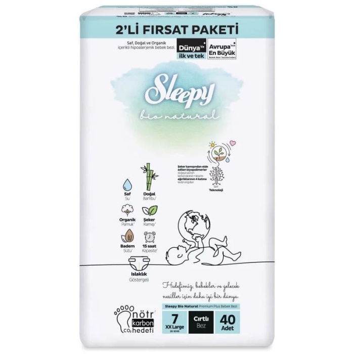 Sleepy Bio Natural Bebek Bezi 2Li Fırsat Paketi 7 Beden 40 Adet