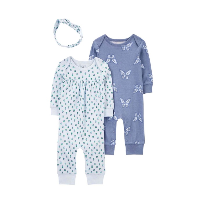 Carters Kız Bebek Tulum Set 3lü Paket 1R038610 Mavi