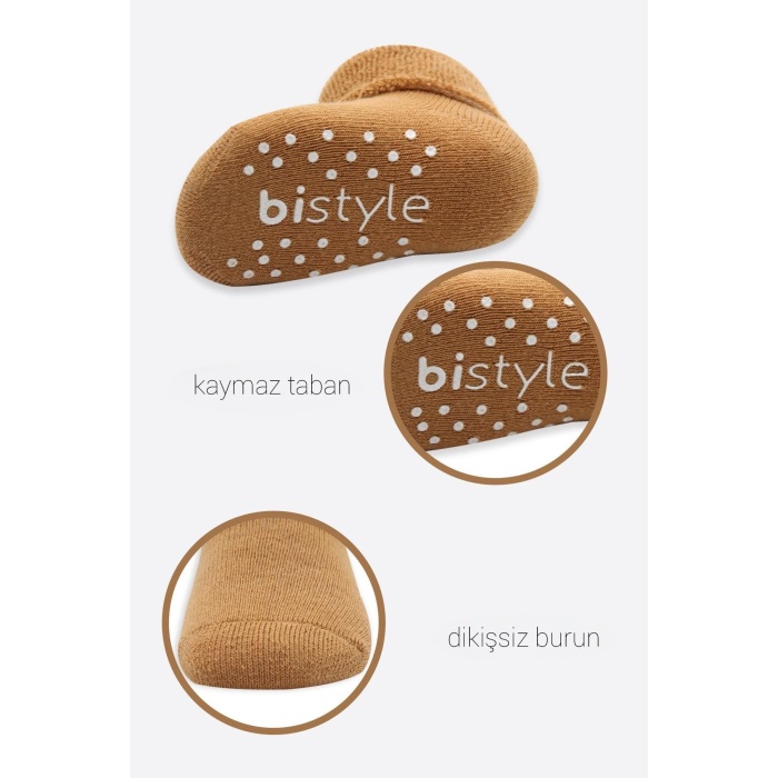 Bistyle Çemberli Kaymaz Havlu Soket Çorap 2Li BS10503 Bej-Hardal