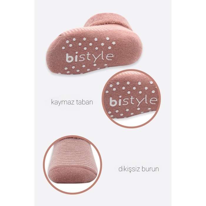 Bistyle Çemberli Kaymaz Havlu Soket Çorap 2Li BS10503 Pudra Pembe