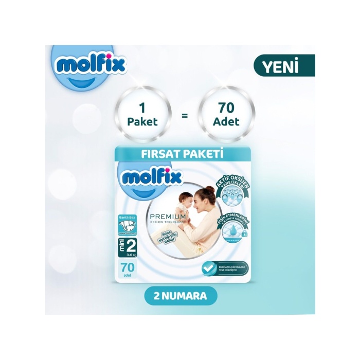 Molfix Premium Bebek Bezi Fırsat Paketi 2 Beden 3-6 Kg 70 Adet