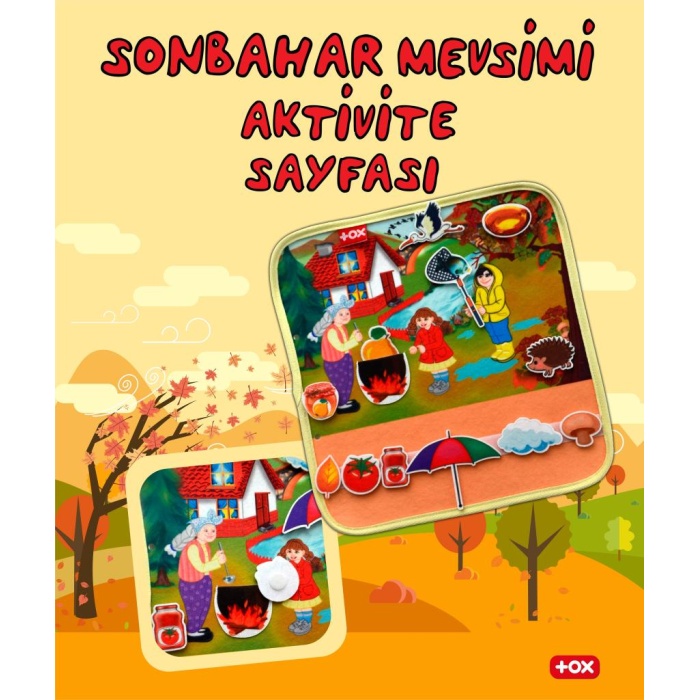 4 Set - 50 Parça  Dört Mevsim Keçe Cırtlı Aktivite Sayfası - Çocuk Etkinlik , Eğitici Oyuncak