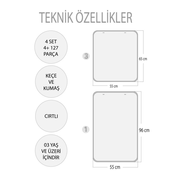 4 Set  127 Parça  İskelet , İç Organlar Sistemi , Takvim ve Duyguları Öğreniyorum Keçe Cırtlı Duvar Panoları , Eğitici Oyuncak