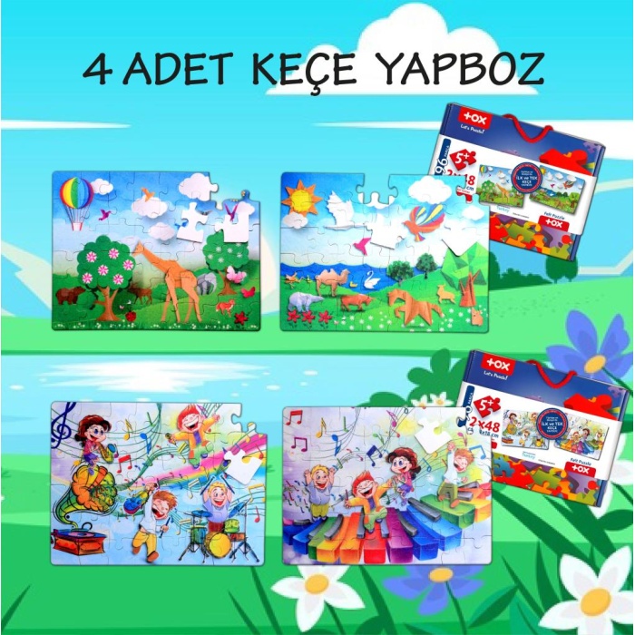 4 Set - 96 Parça  Origami ve Müzik 5+ Keçe Yapboz - 5 Yaş Puzzle