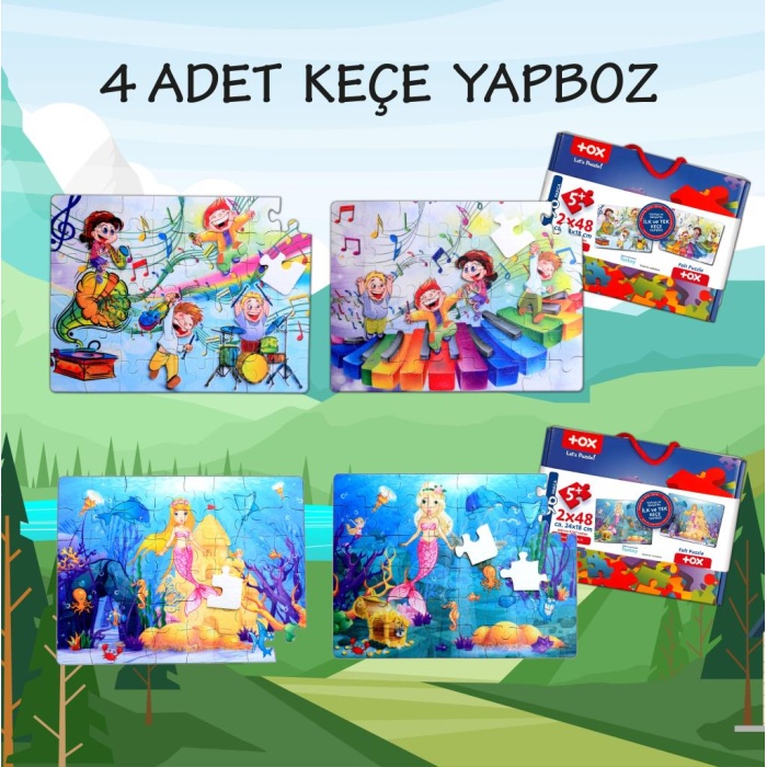 4 Set - 96 Parça  Müzik ve Deniz Kızı 5+ Keçe Yapboz - 5 Yaş Puzzle