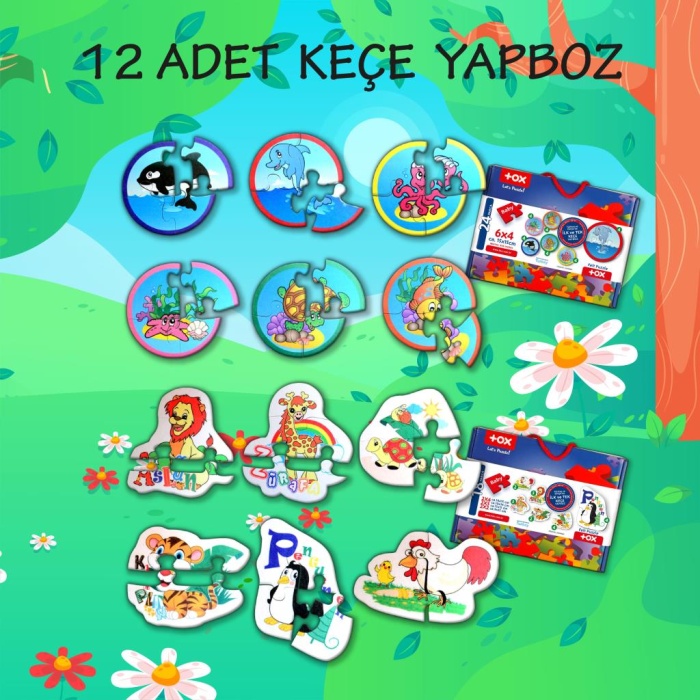 12 Set - 42 Parça  Deniz Canlıları ve Hayvanlar 2+ Keçe Yapboz - 2 Yaş Puzzle