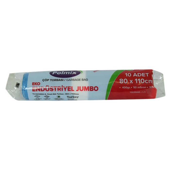 Çöp Torbası Jumbo Boy 80x110Cm 400Gr 50Mikron 90Lt Mavi Rulo 10 Adet