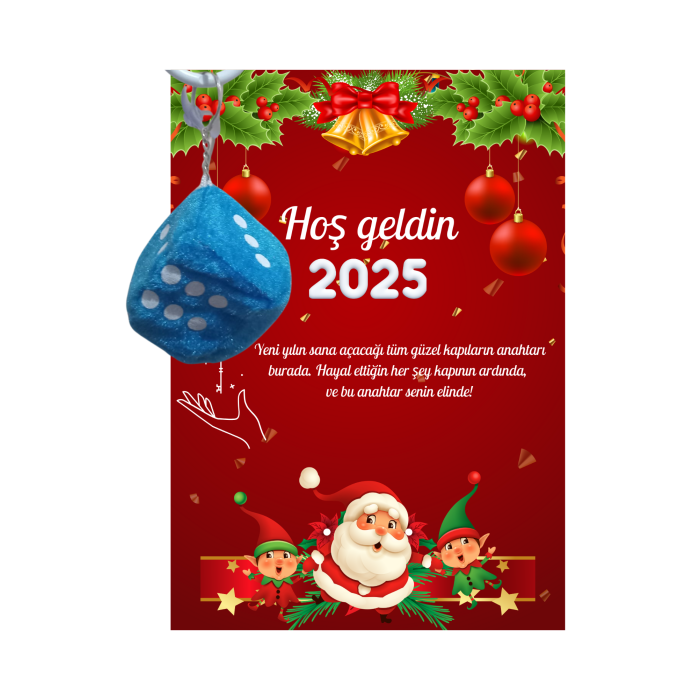 Yeni Yıl Noel Baba Kart Üzerinde Anahtarlık (Kişiye Özel Yazı Yazdırılabilir) Zar Model