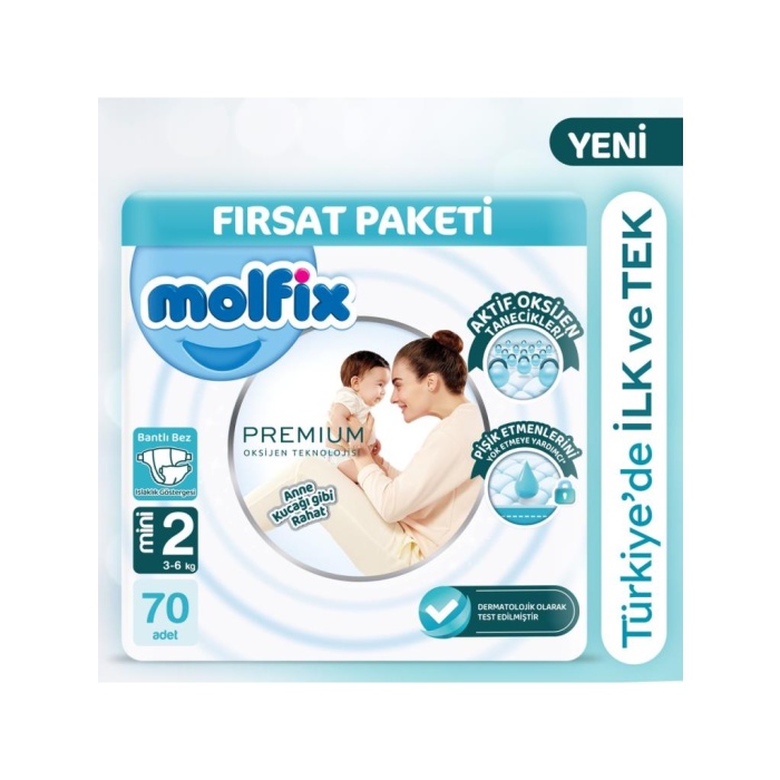 Molfix Premium Bebek Bezi Fırsat Paketi 2 Beden 3-6 Kg 70 Adet