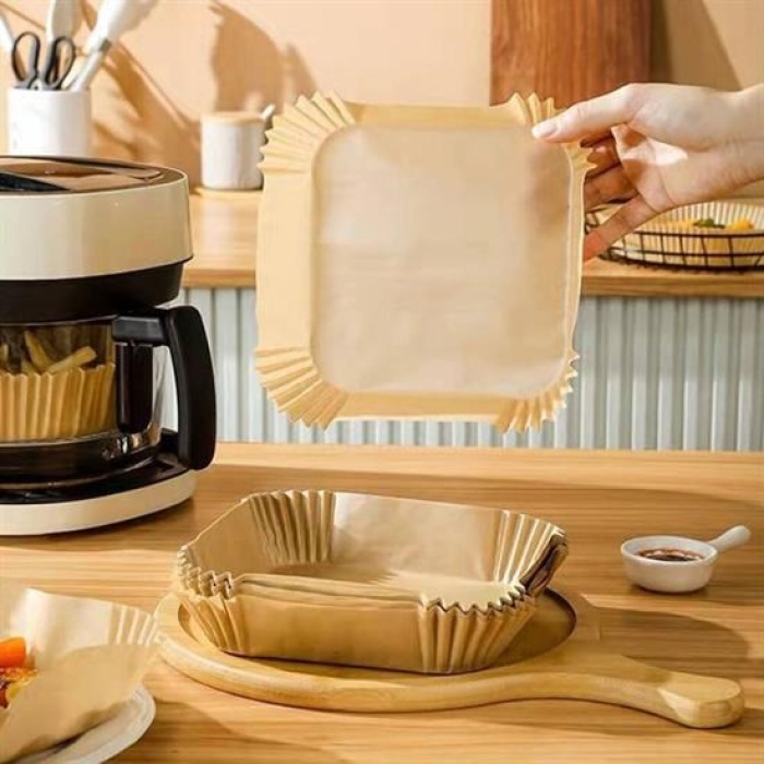 TOPTANBULURUM  100 Adet Air Fryer Pişirme Kağıdı Tek Kullanımlık  Gıda Yağlı Kağıdı Kare Tabak Model