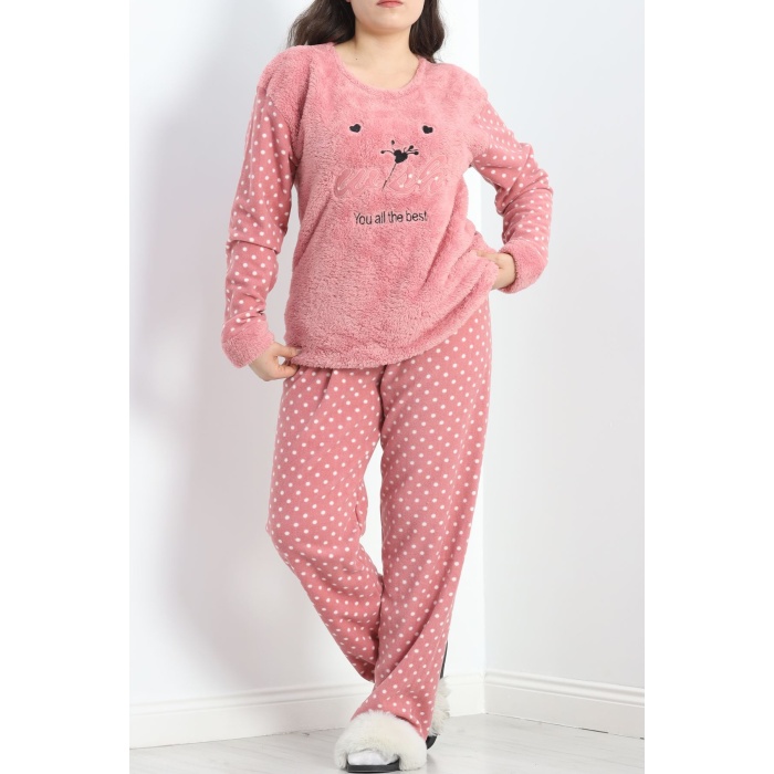 Battal Polar Pijama Takımı Pembebeyaz